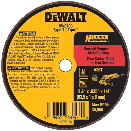 Dewalt 4" X .035" X 5/8" A60T Long Life Wheel DW8724